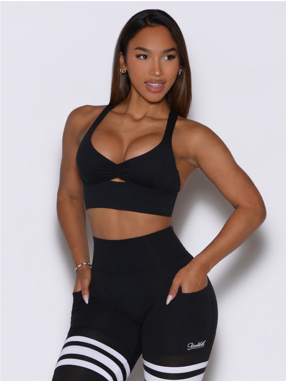 Bombshell Sportswear Black Twist-Front Crop Top